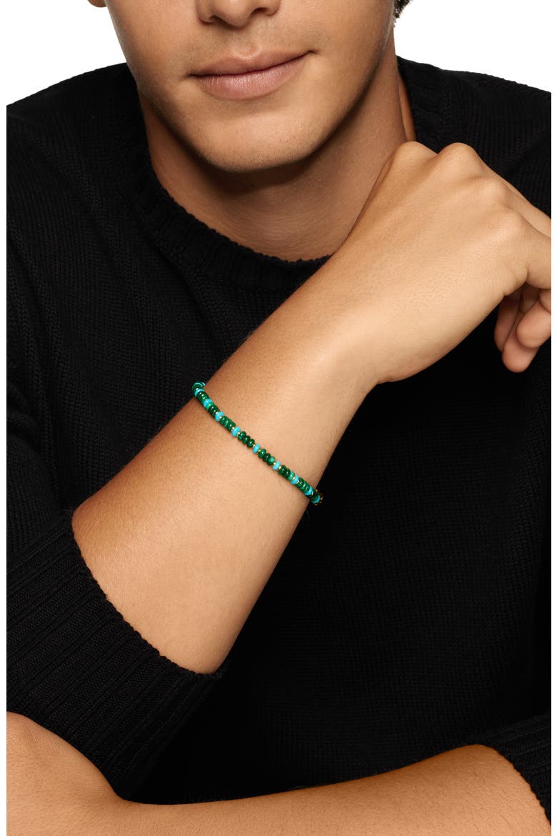 Men's Spiritual Beads Bracelet in 18K Yellow Gold with Malachite and Turquoise, Alternate, color, 18K GOLD