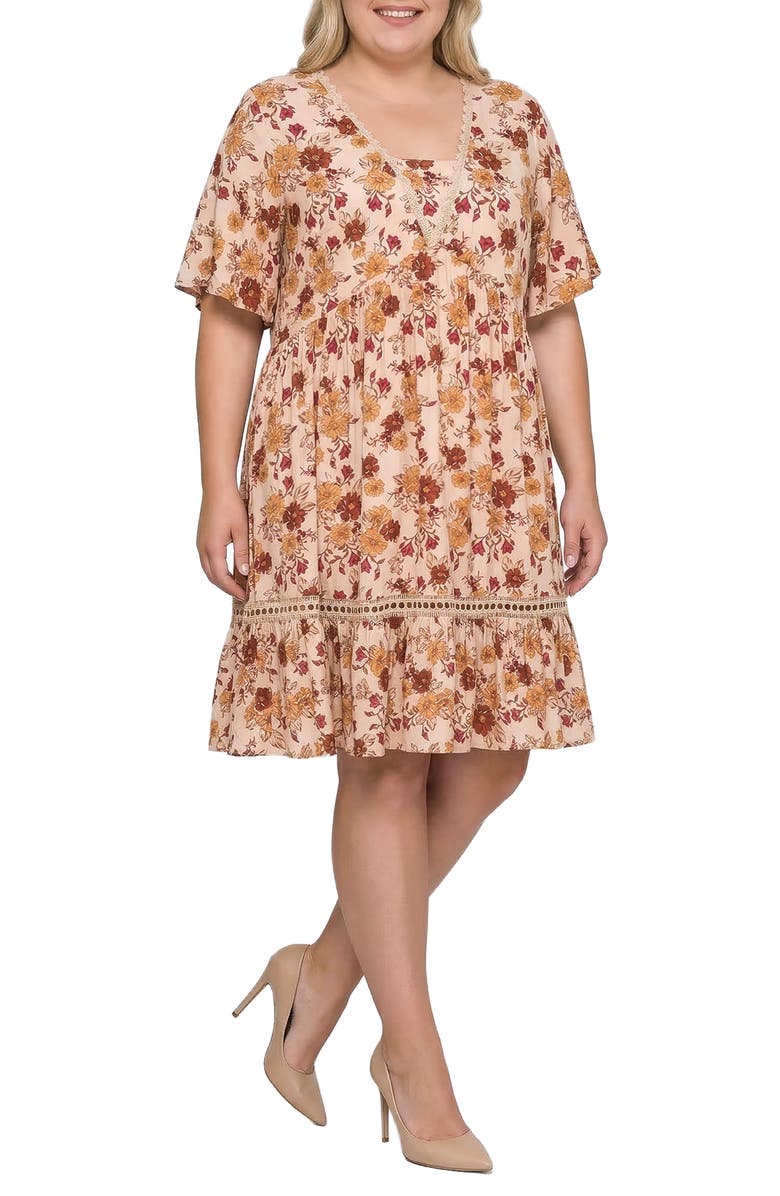 Standards & Practices Floral Print Crochet Lace Trim Dress, Alternate, color, Multi Floral