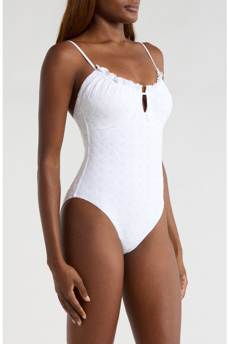 Eyelet Keyhole One-Piece Swimsuit, Alternate, color, WHITE