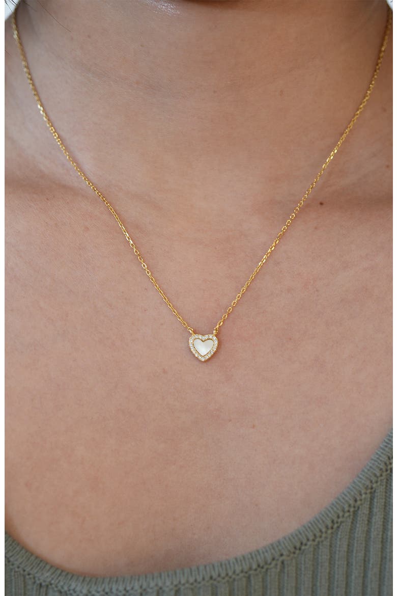 Pavé Mother-of-Pearl Heart Pendant Necklace, Alternate, color, GOLD