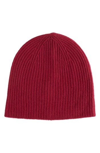 Amicale Cashmere Double Layer Rib Knit Beanie In Brown