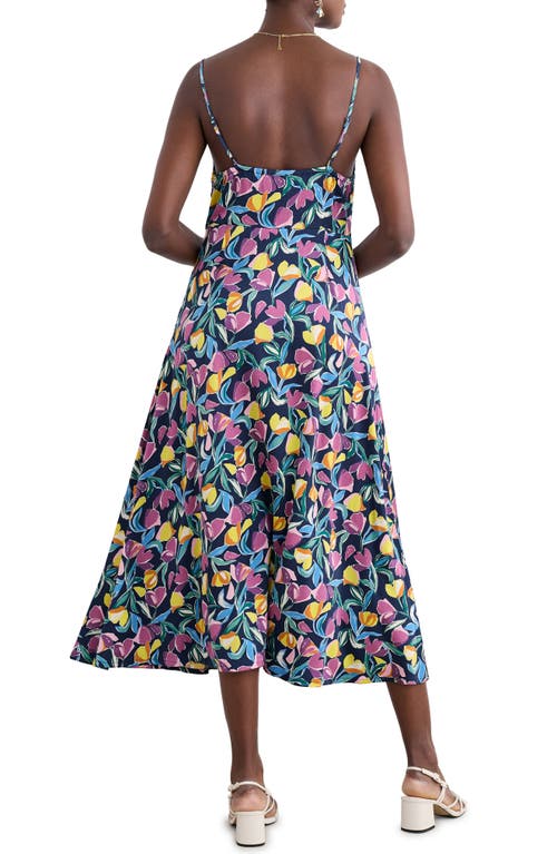 Shop Seasalt Cornwall Housel Bay Print Satin Midi Dress In Collaged Tulips Maritime