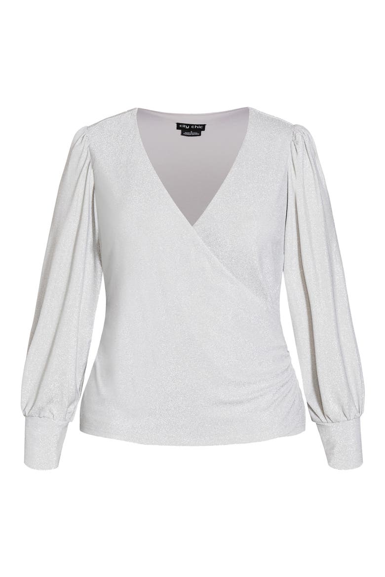 Glowing Shimmer Faux Wrap Top, Alternate, color, SILVER