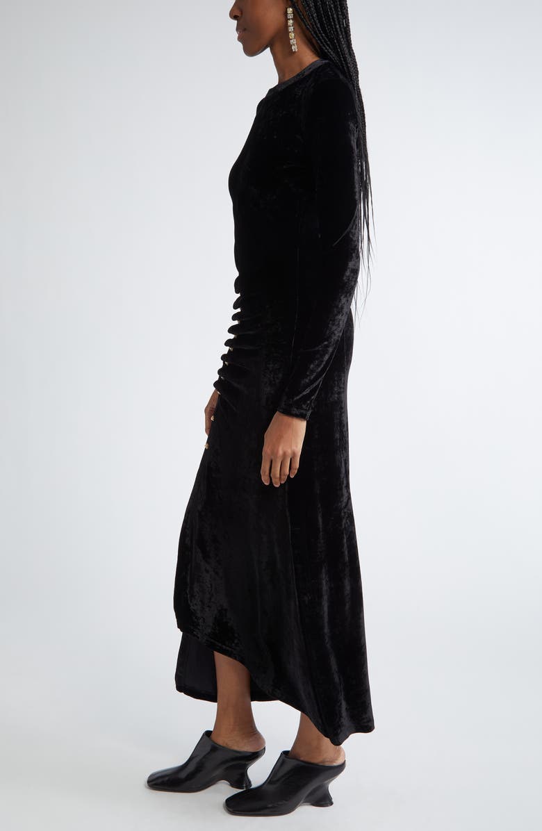 Rabanne Ruched Long Sleeve Stretch Velvet Dress, Alternate, color, 