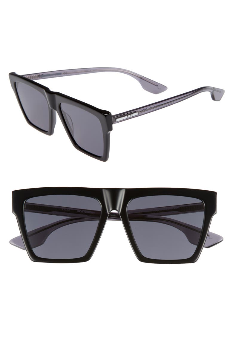 Alexander McQueen 54mm Flat Top Sunglasses, Main, color, BLACK
