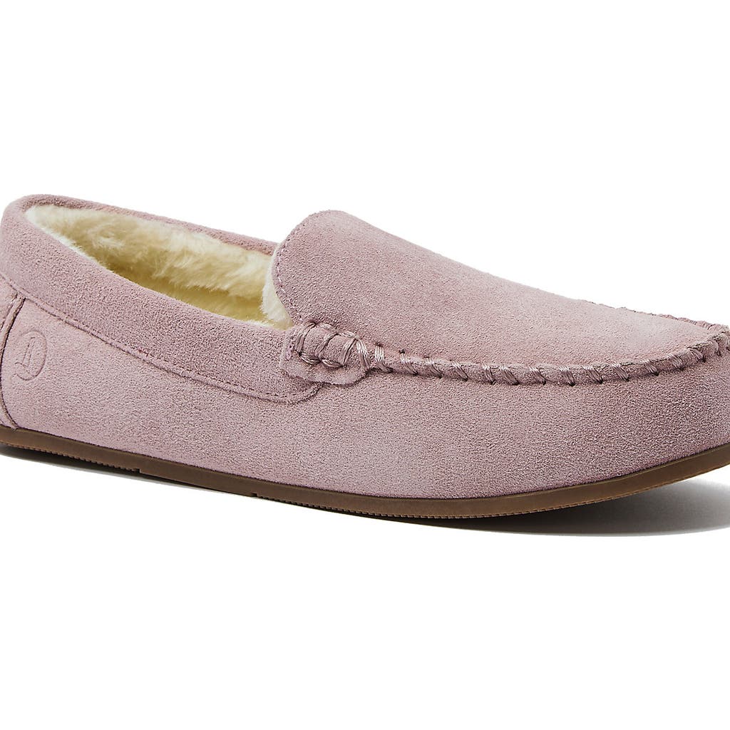 Lands' End Fuzzy Lined Suede Moccasin Slippers In Print Frost Suede