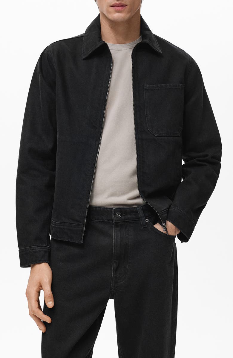 MANGO Slim Fit Denim Workwear Zip Jacket, Main, color, Black Denim
