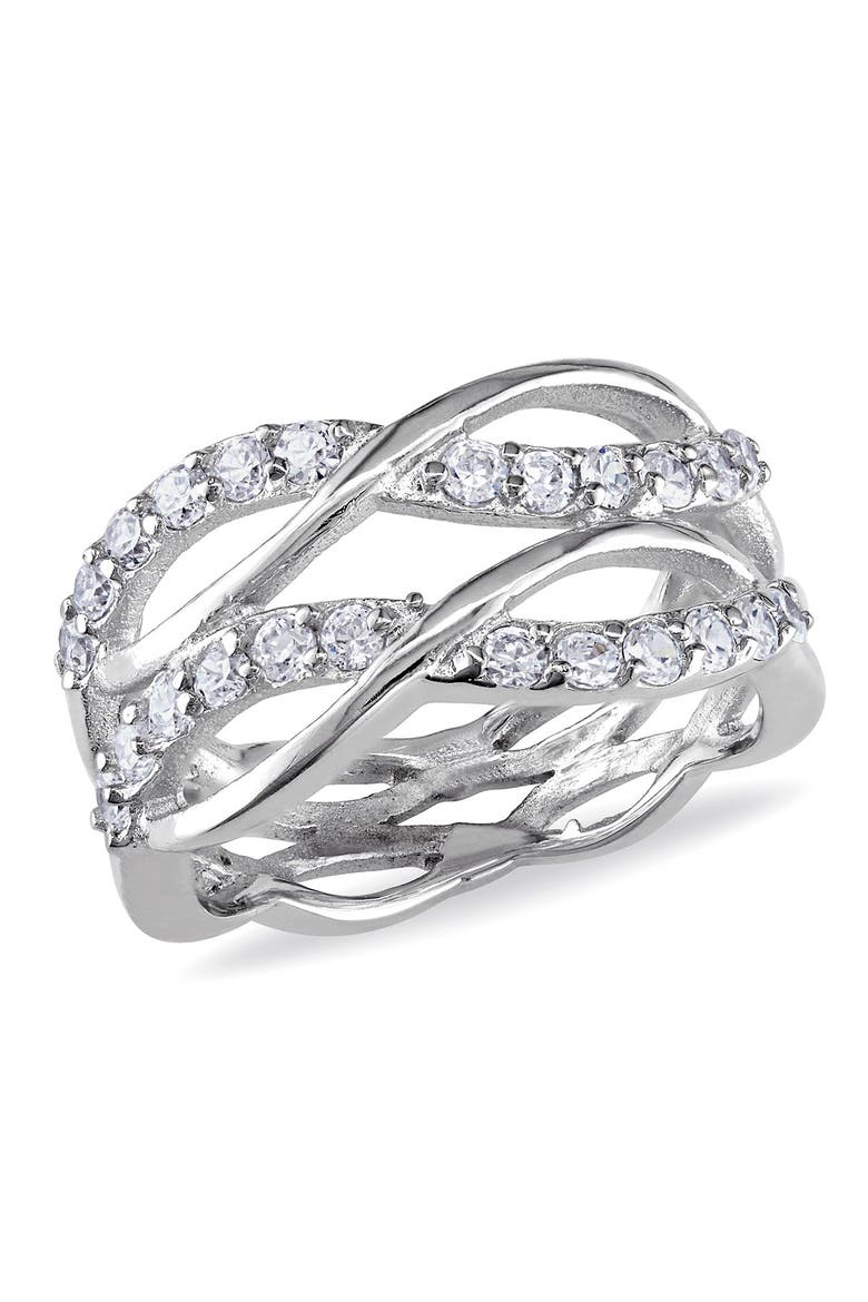 Sterling Silver CZ Tiered Crisscross Ring, Main, color, SILVER