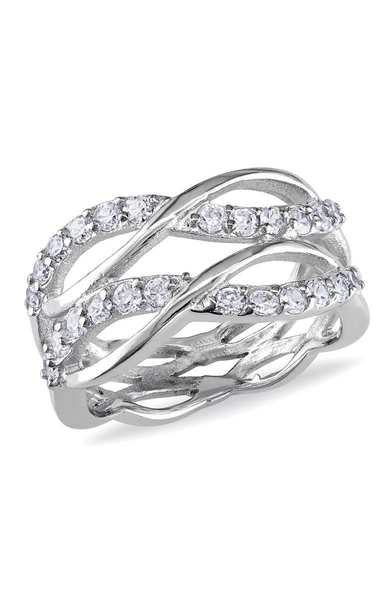 DELMAR Sterling Silver CZ Tiered Crisscross Ring, Main, color, Silver