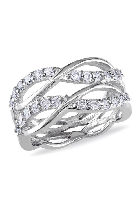 Sterling Silver CZ Tiered Crisscross Ring