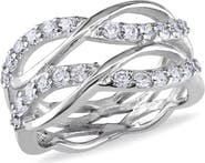 DELMAR Sterling Silver CZ Tiered Crisscross Ring