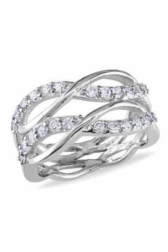 DELMAR Sterling Silver CZ Tiered Crisscross Ring