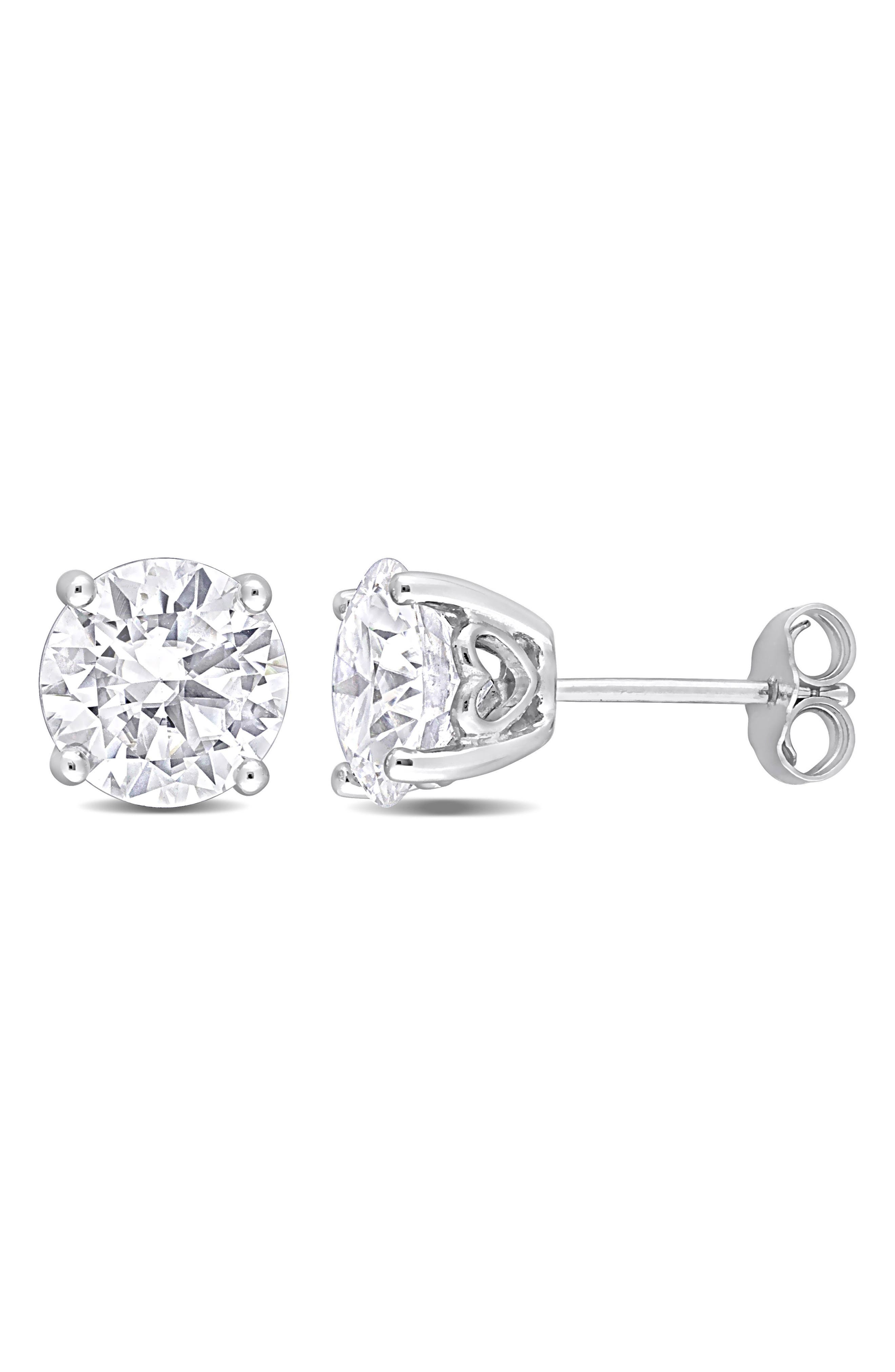 DELMAR Sterling Silver Round Lab Grown Moissanite Stud Earrings