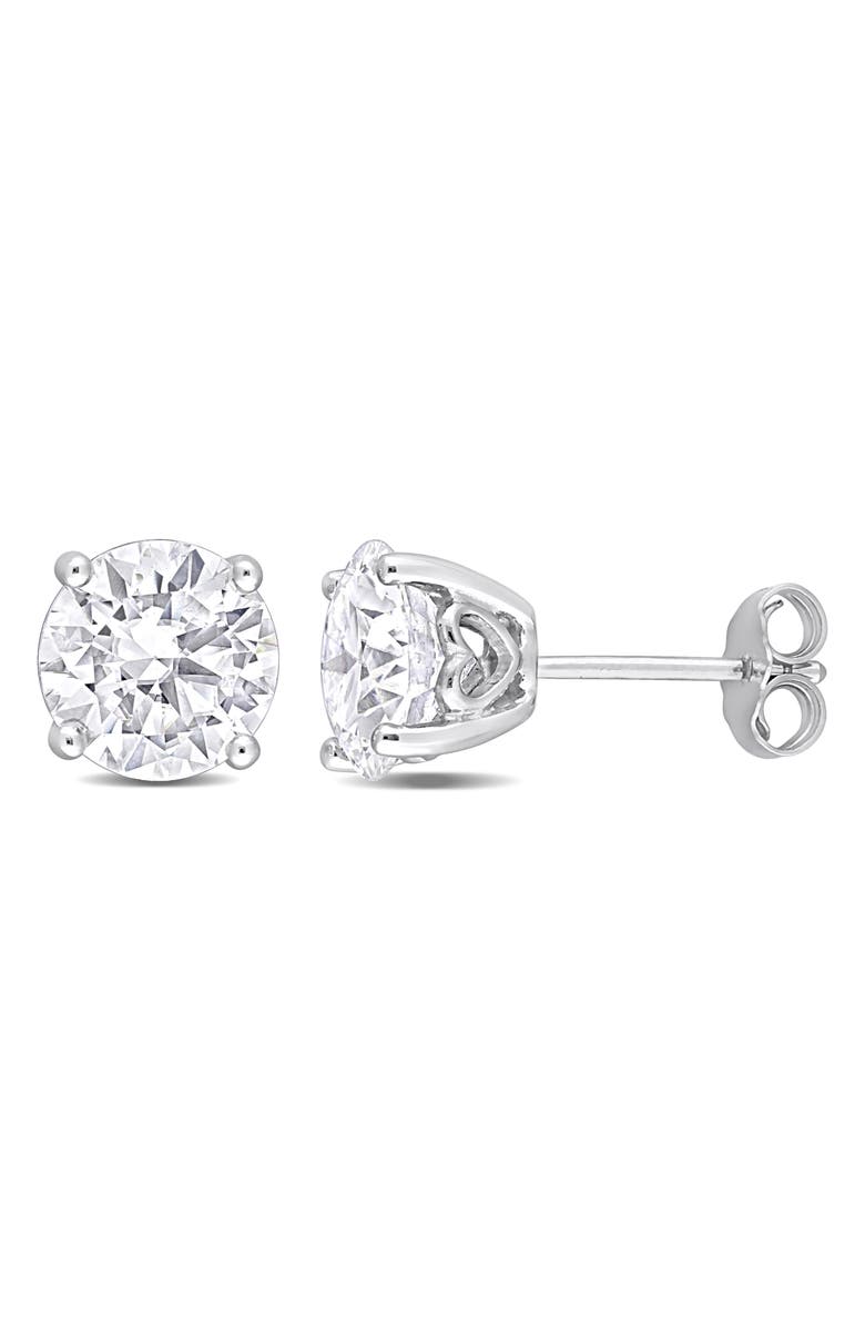 DELMAR Sterling Silver Round Lab Grown Moissanite Stud Earrings, Main, color, Silver