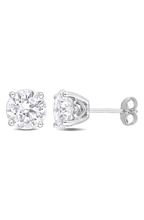 Sterling Silver Round Lab Grown Moissanite Stud Earrings
