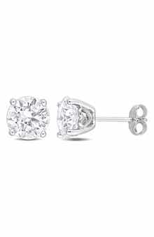 DELMAR Sterling Silver Round Lab Grown Moissanite Stud Earrings