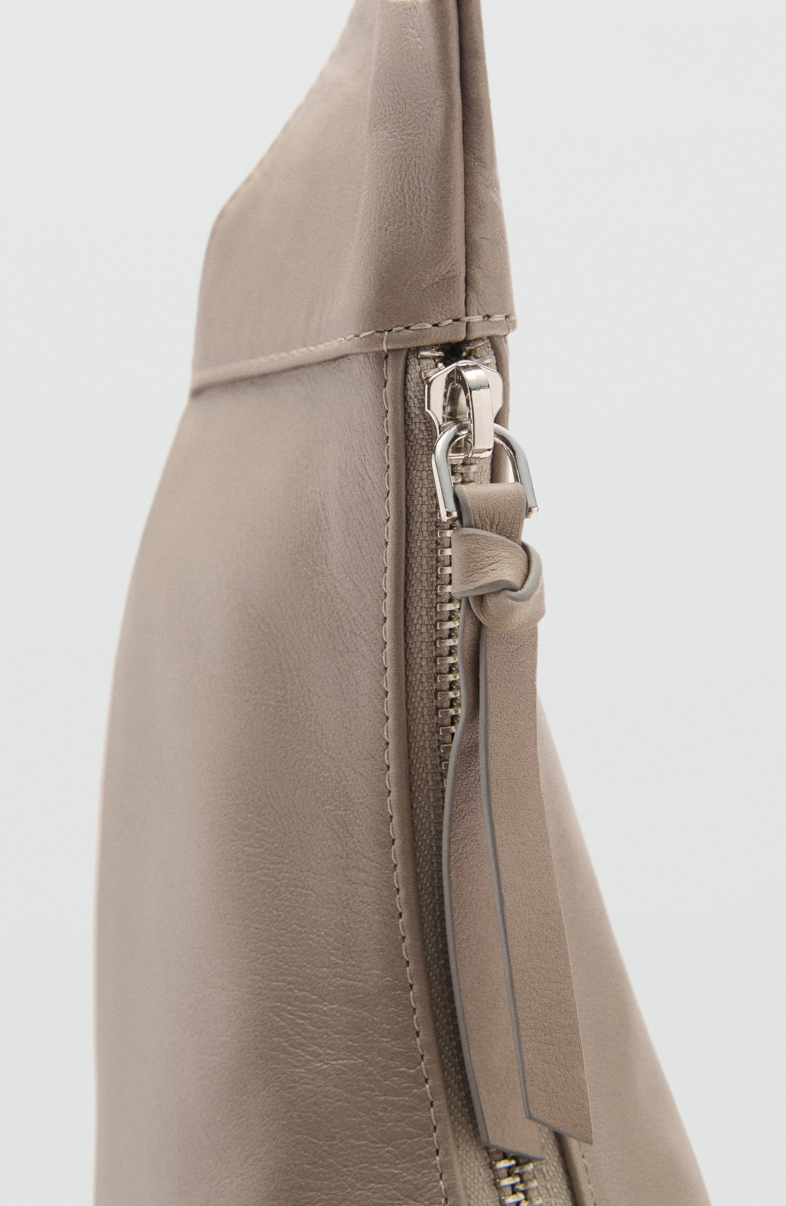 MANGO Half Moon Leather Shoulder Bag, Alternate, color, Light/ Pastel Grey