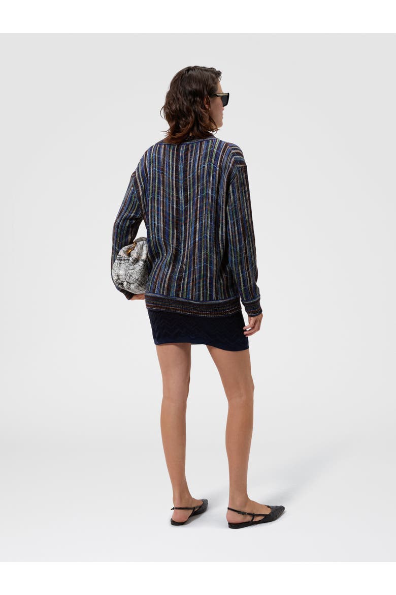 Oversized Wool And Viscose Cardigan, Alternate, color, Blue & Multicoloured