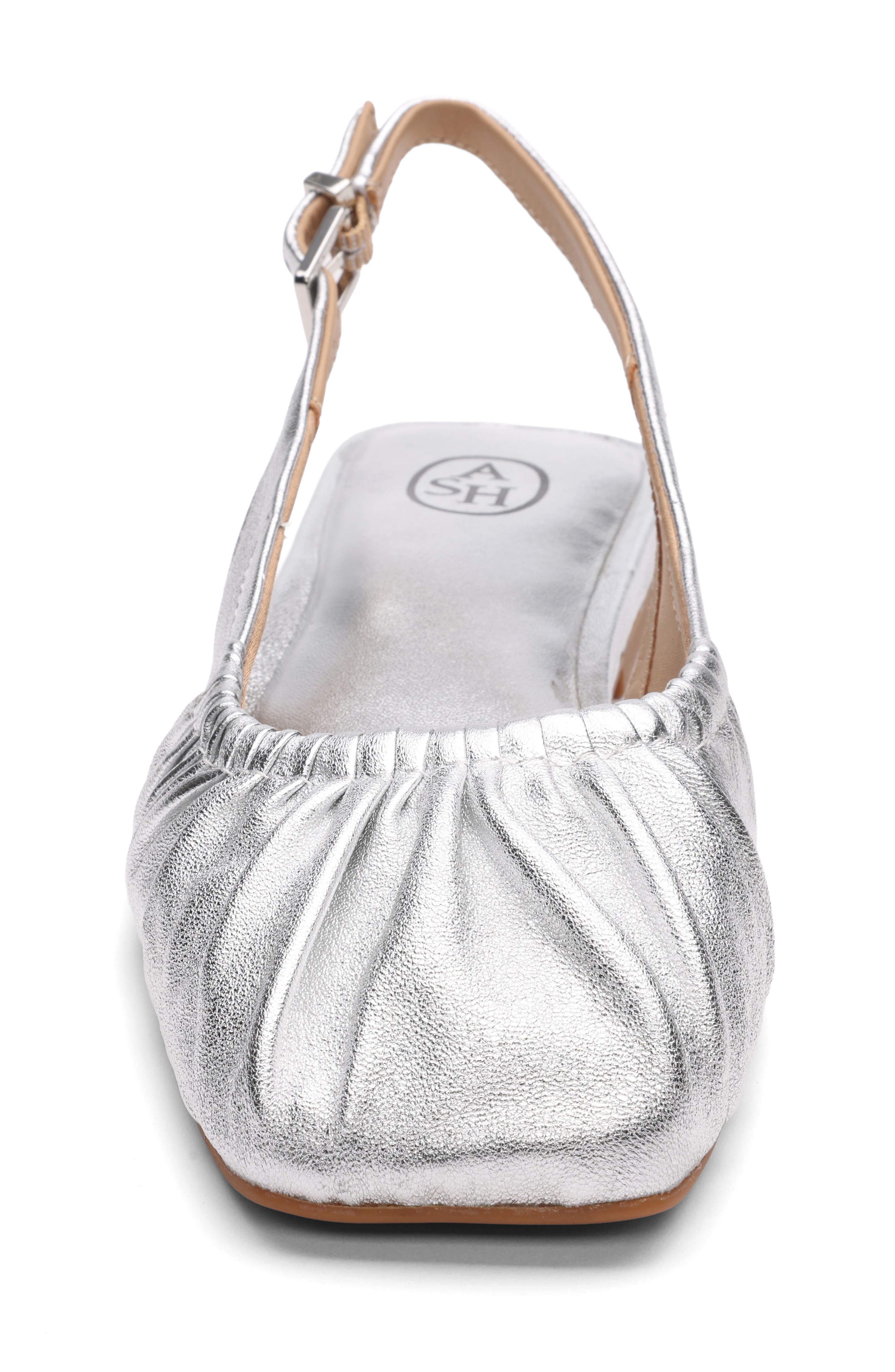Bibi Ruched Square Toe Slingback Flat, Alternate, color, SILVER