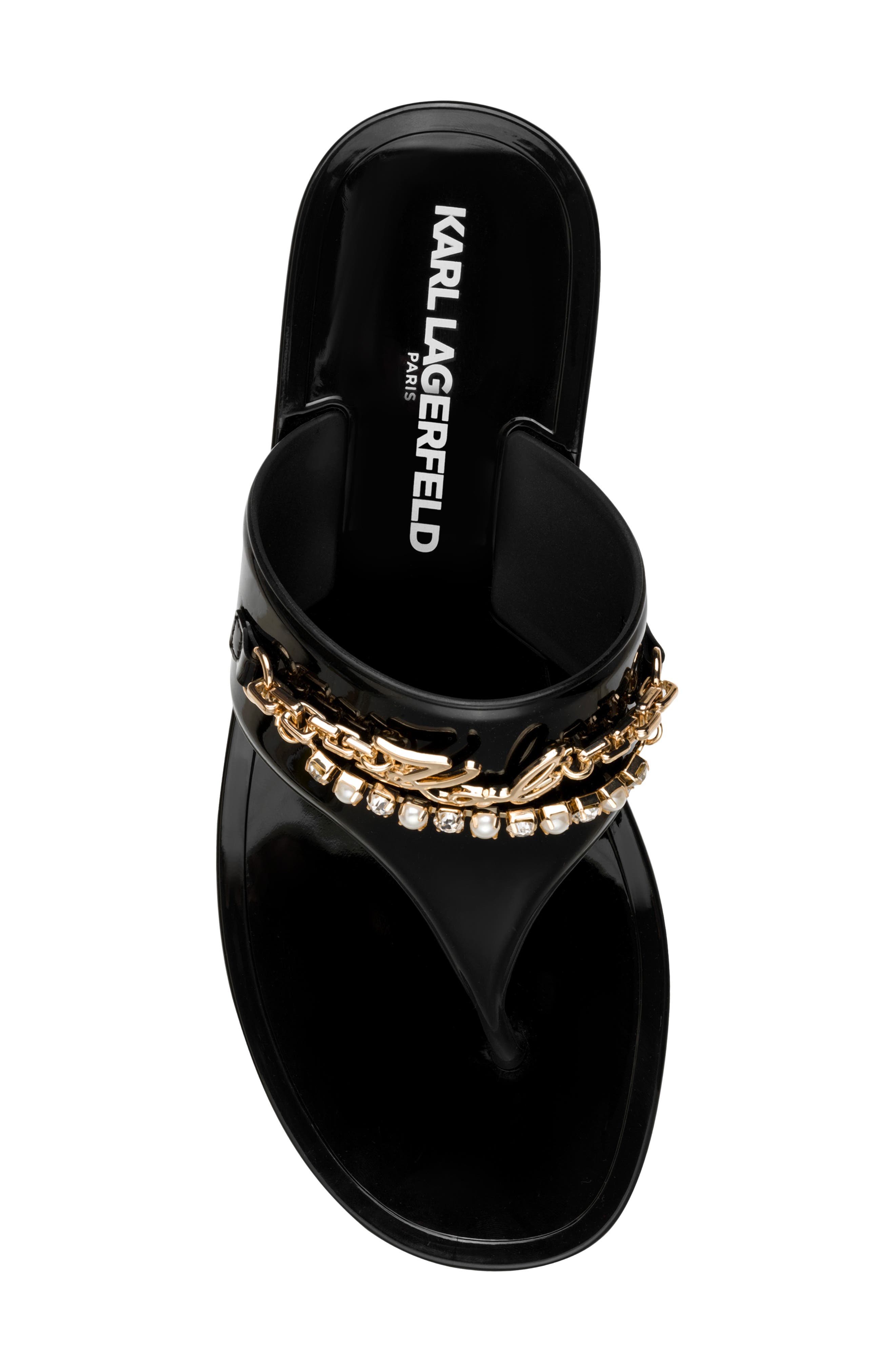 KARL LAGERFELD PARIS Vesperina Embellished Flip Flop, Alternate, color, Black
