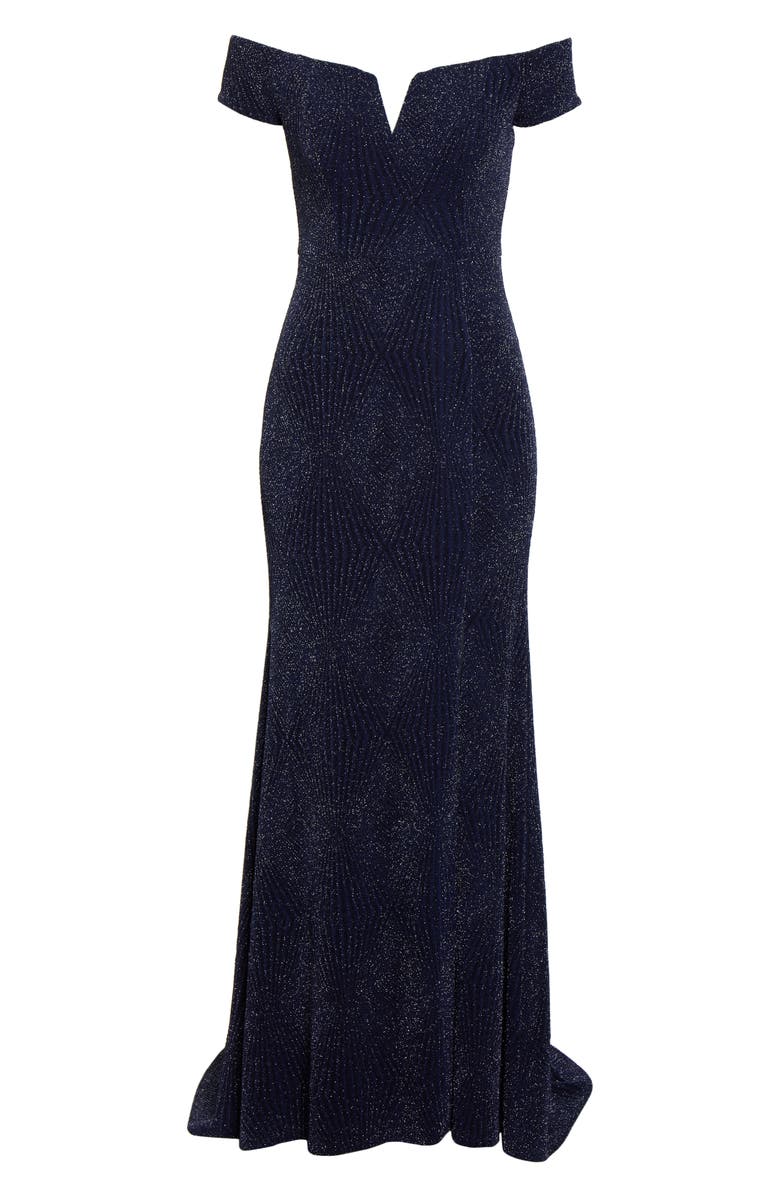 Vince Camuto Off the Shoulder Metallic Gown, Alternate, color,