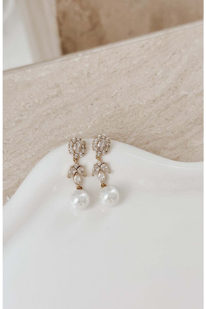Palace Pearl and Crystal Drop Earrings, Alternate, color, Gold