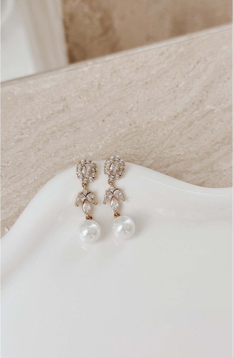 Untamed Petals Palace Pearl and Crystal Drop Earrings, Alternate, color, Gold