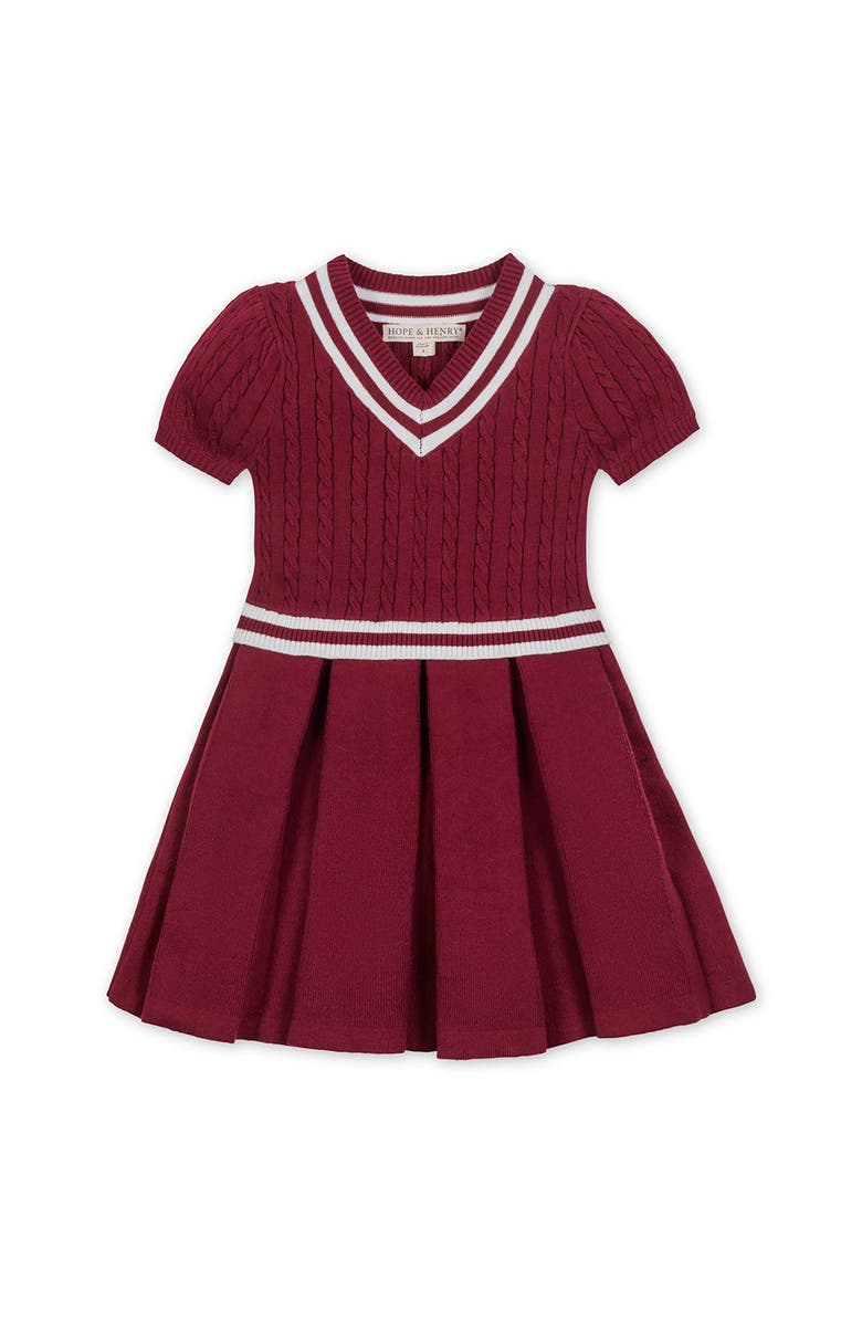 Hope & Henry Kids' Organic Short Sleeve Cricket Sweater Dress, Main, color, Dark Red Cable