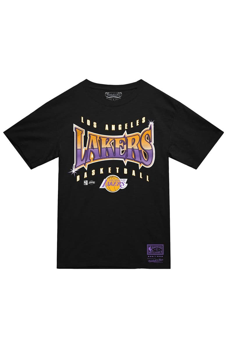 Mitchell & Ness Men's Mitchell & Ness  Black Los Angeles Lakers Worldwide Collection Glow Up T-Shirt, Alternate, color, Black