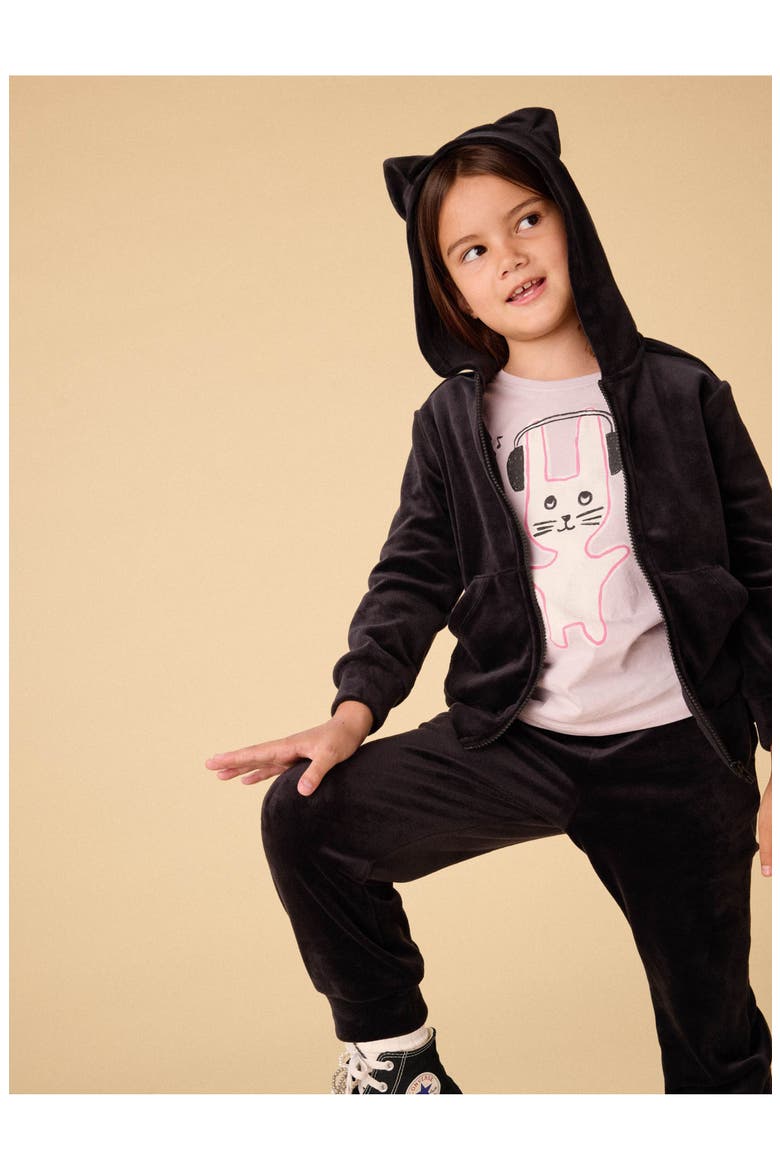 Cat Ears Velour Hoodie, Alternate, color, Jet Black