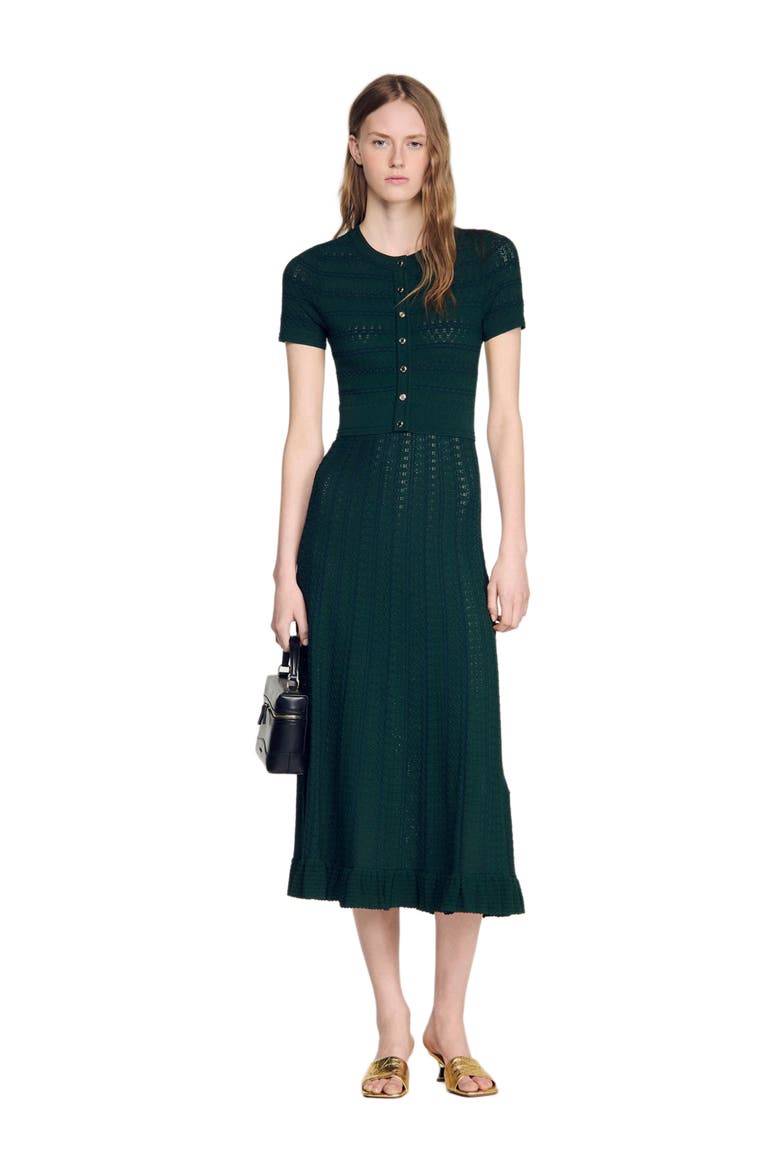 Pointelle knit maxi dress, Alternate, color, Green