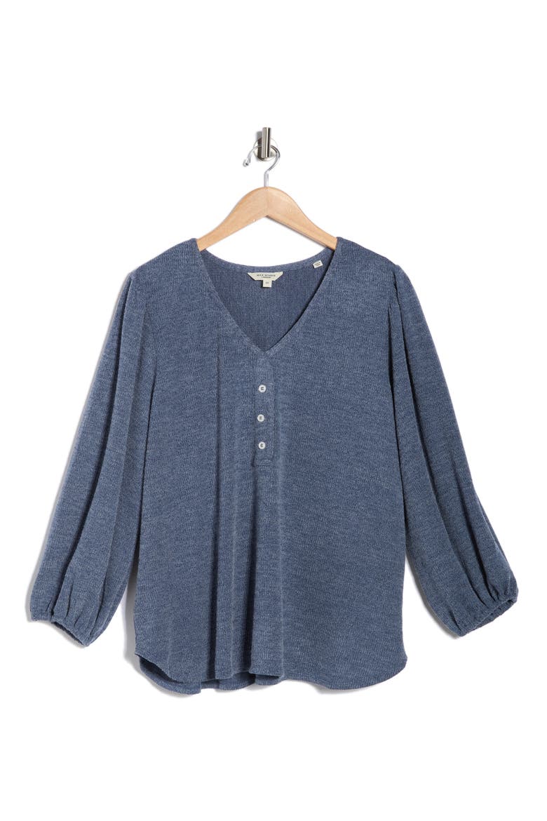 Three-Quarter Sleeve Henley Top, Alternate, color, NEW BLUE