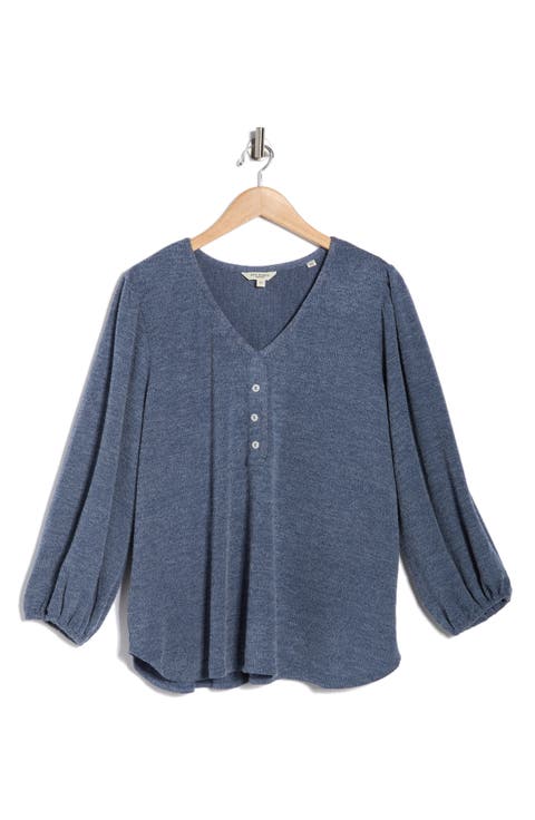 Three-Quarter Sleeve Henley Top (Plus)