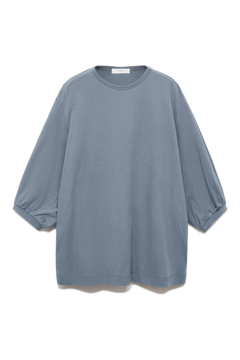 Puff Sleeve Cotton Pajama Top, Alternate, color, INK BLUE
