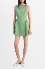 MANGO Sleeveless Scoop Back Fit & Flare Cotton Minidress
