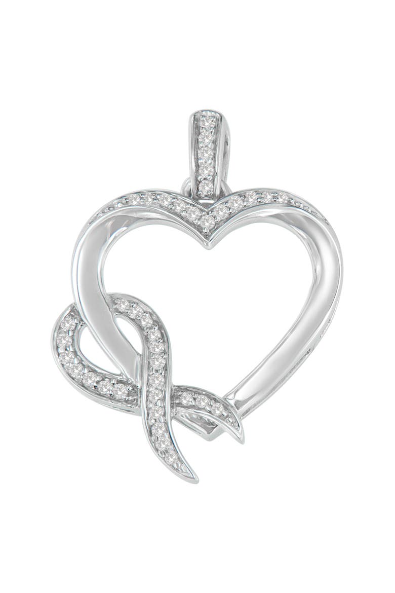 Silver 1/6 cttw Diamond Heart Pendant Necklace, Main, color, White