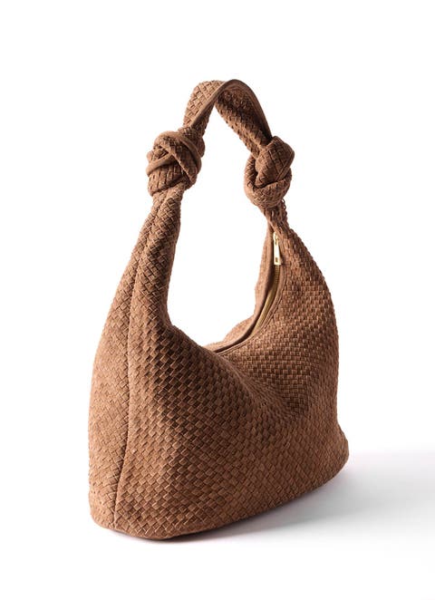 Nora Tan Woven Suede Knot Detail Bag