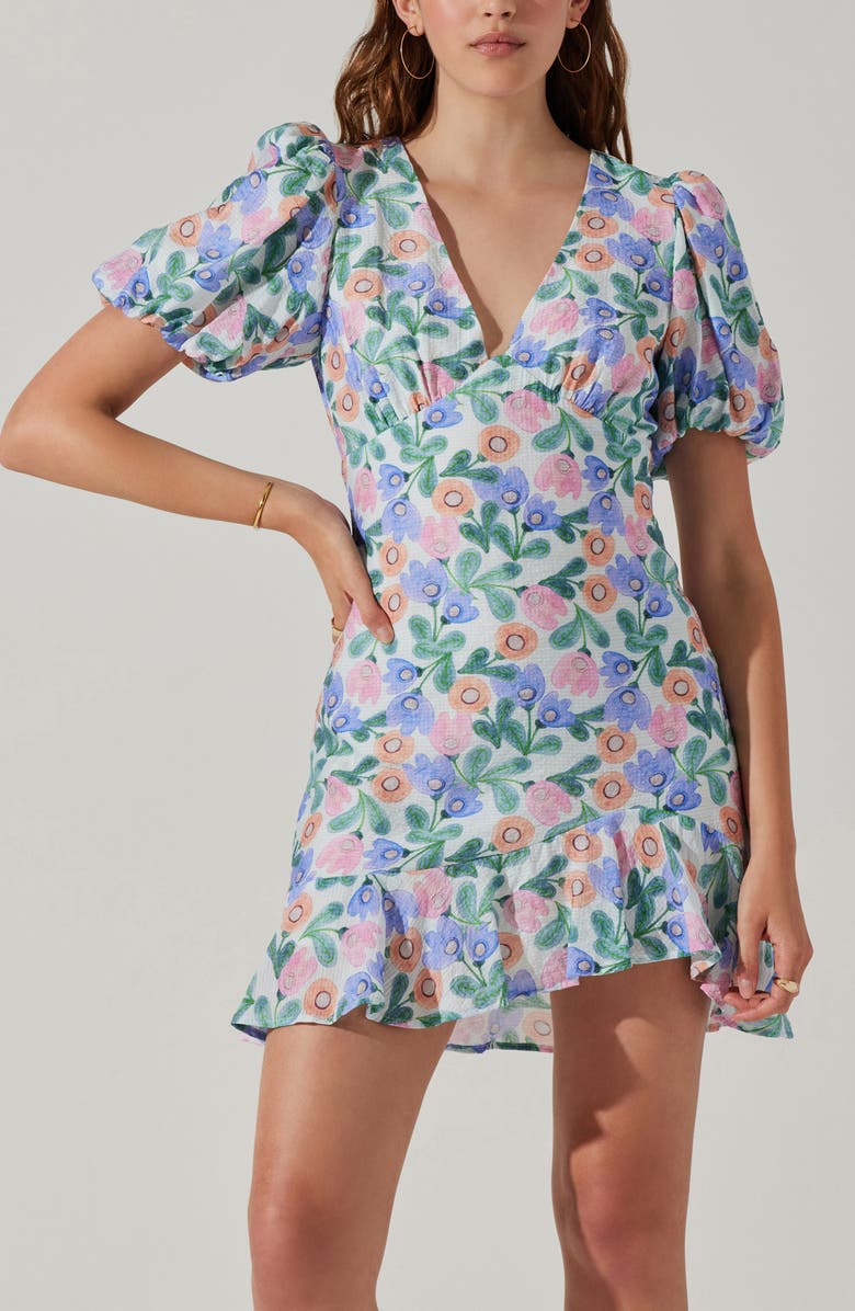 ASTR the Label Floral Puff Sleeve Cutout Dress, Alternate, color, 