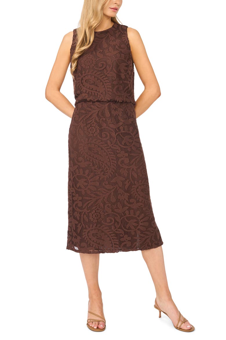Lace Pull-On Midi Skirt, Alternate, color, CHICORY COFFEE
