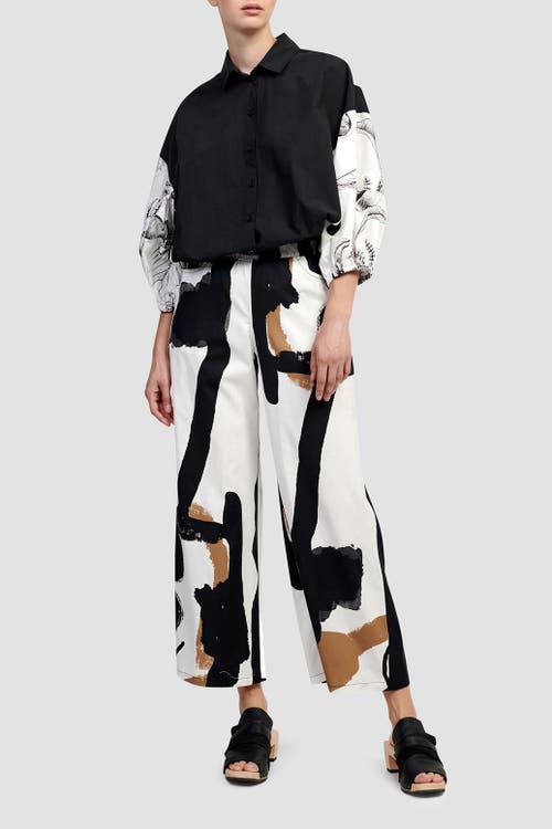 ALEMBIKA ALEMBIKA MIXED PRINT BUTTON-UP SHIRT WITH PUFF SLEEVES