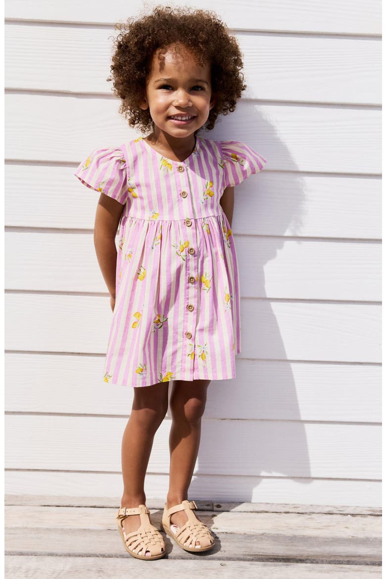 Kids' Stripe Cotton Button Front Dress, Alternate, color, PURPLE