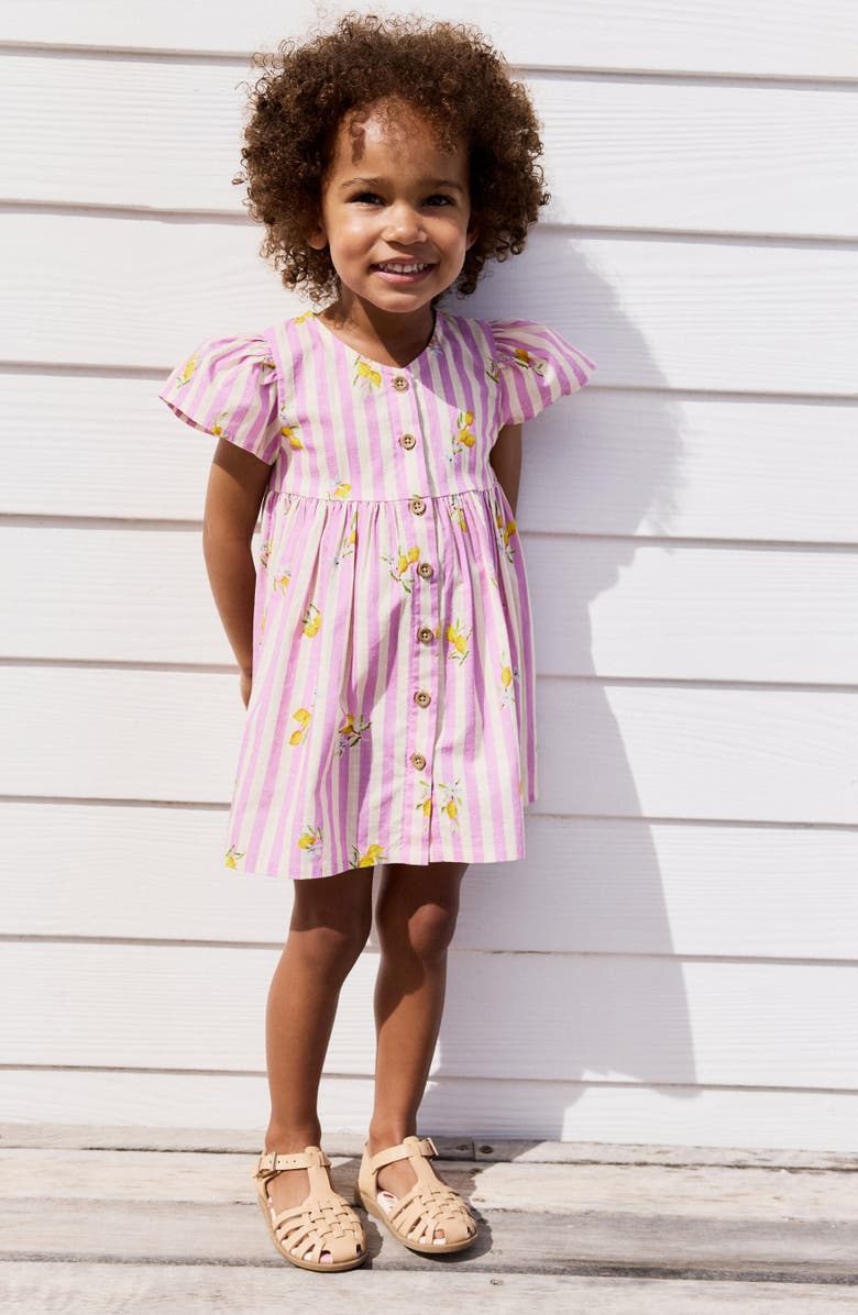 NEXT Kids' Stripe Cotton Button Front Dress, Alternate, color, Purple