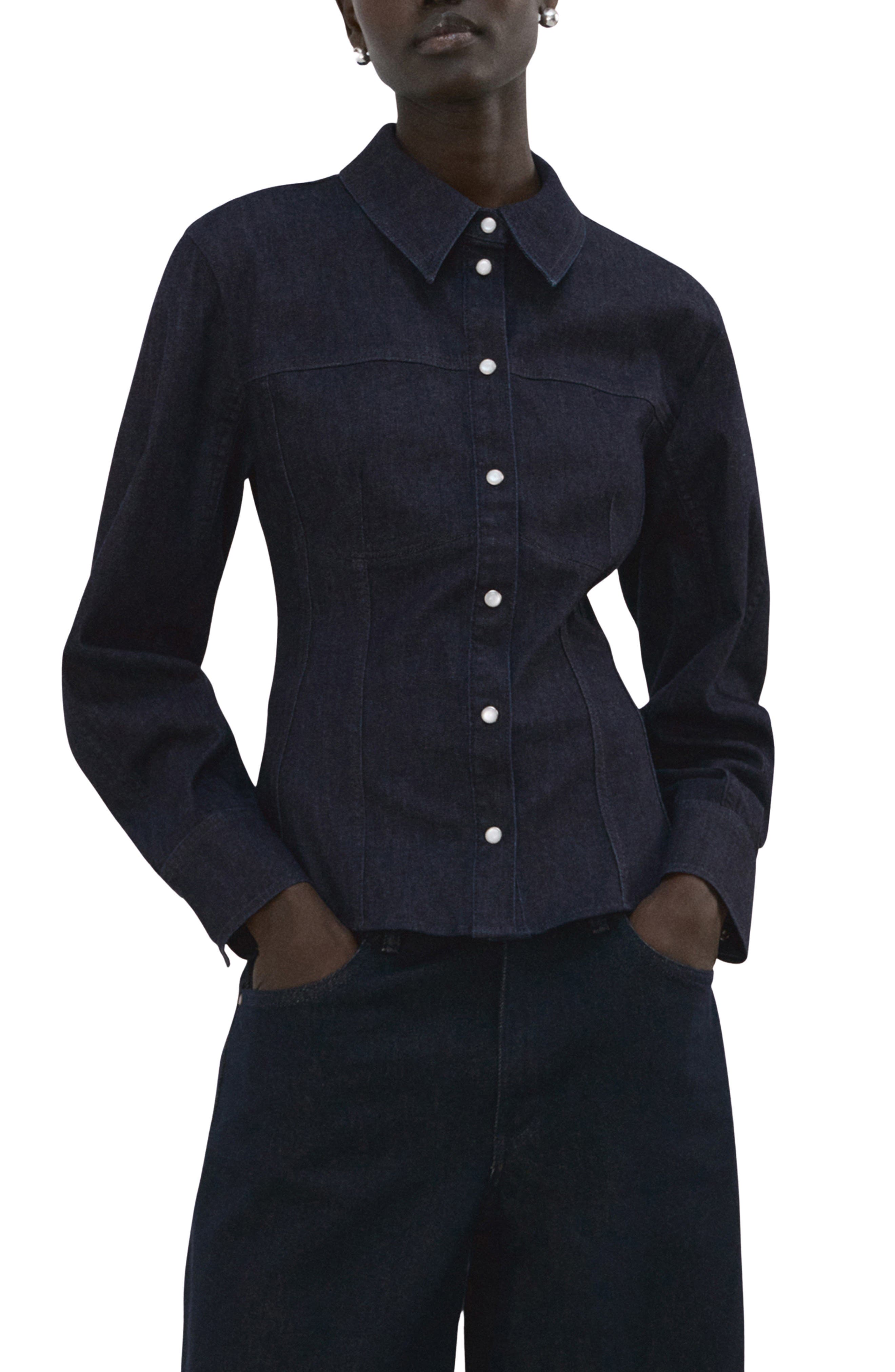 Long Sleeve Denim Shirt with Seams