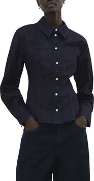 MANGO Long Sleeve Denim Shirt with Seams