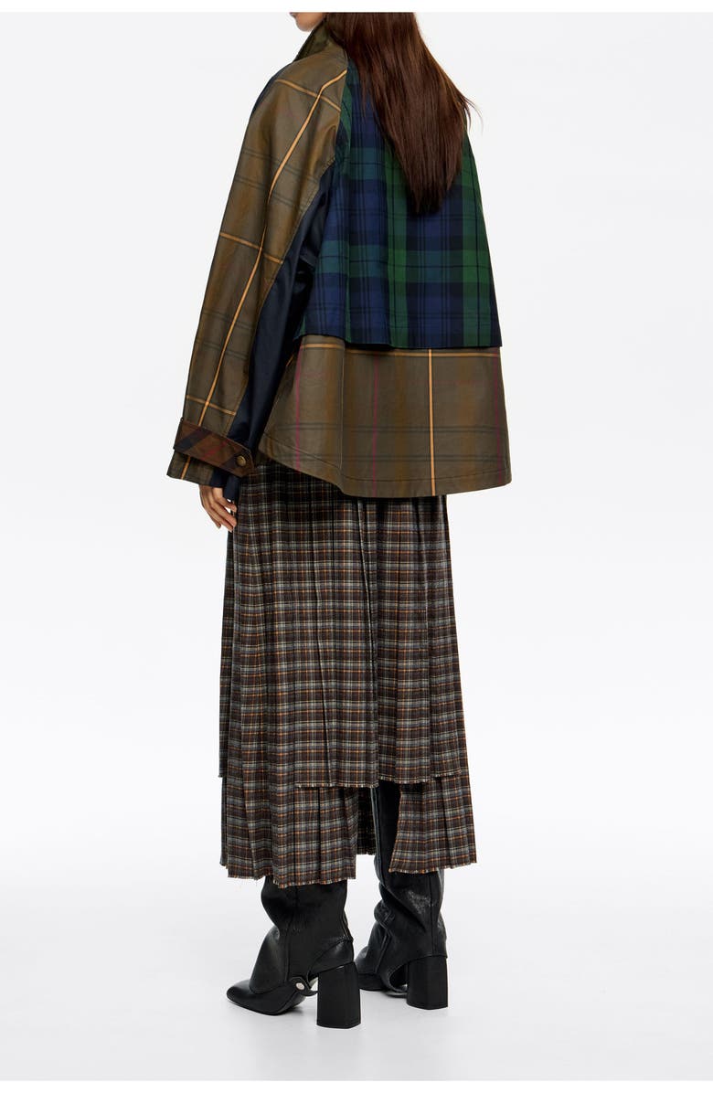 Bimba y Lola Short Multicolor Checked High Neck Trench, Alternate, color, Navy