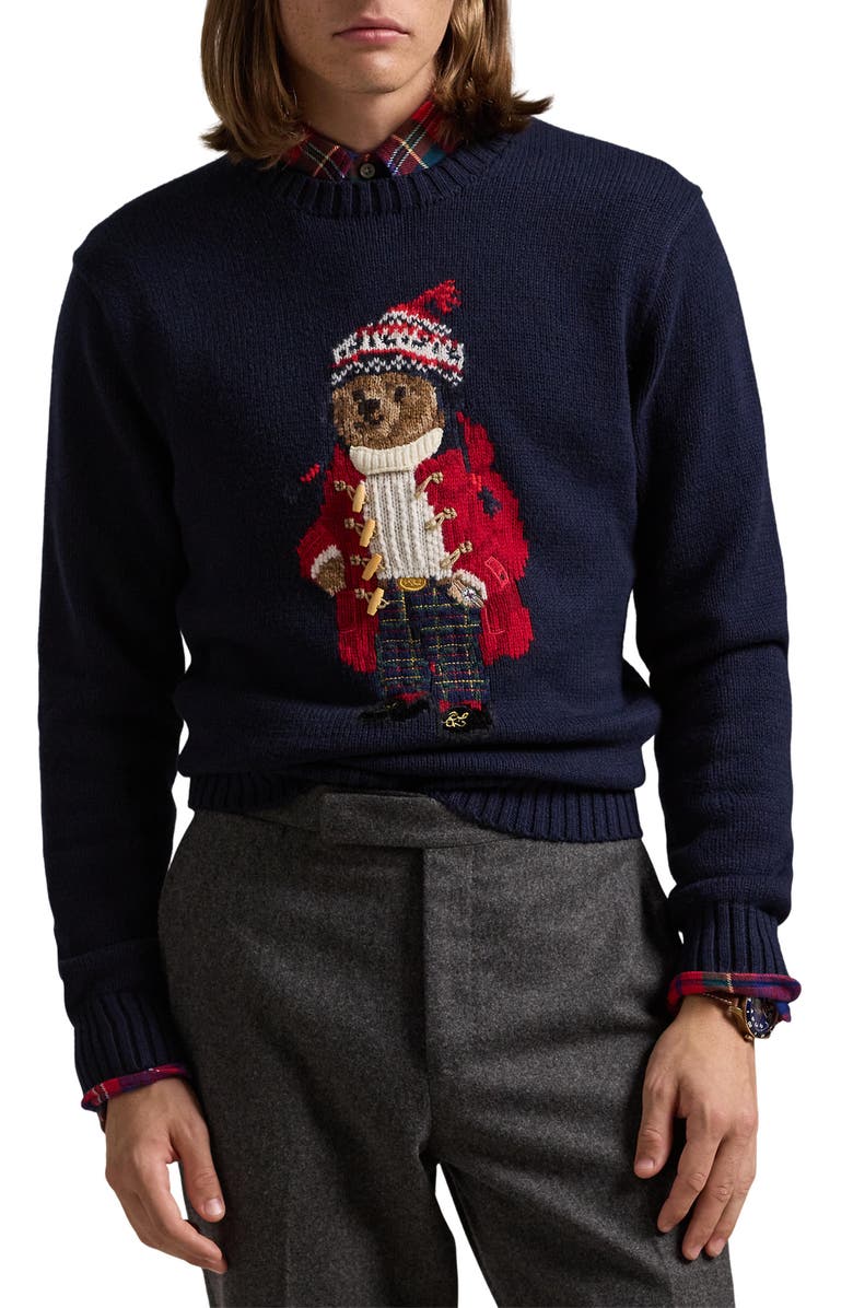 Polo Ralph Lauren Bear Intarsia Cotton & Cashmere Sweater, Main, color,