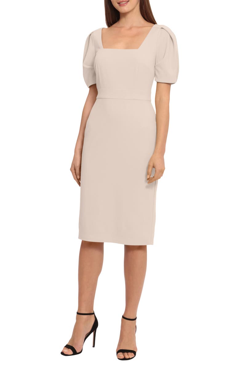 Maggy London Puff Sleeve Midi Sheath Dress, Main, color,