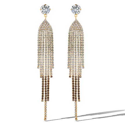 Crystal Rhinestone Fringe Dangle Long Statement Earrings