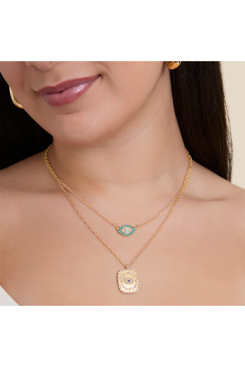 JS Jessica Simpson Gold-Tone Layered Evil Eye Pendant Necklace Set, Alternate, color, Gold