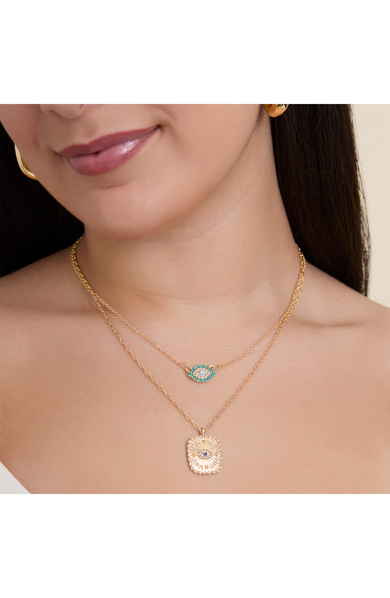 Jessica Simpson Gold-Tone Layered Evil Eye Pendant Necklace Set, Alternate, color, Gold